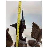 Hand Carved Hardwood Fish Sculptures - Dolphin, Marlin, Shark & Swordfish