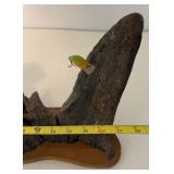 Signed Wood Fish Figure Mounted on Driftwood