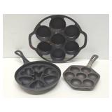 3 Cast Iron Muffin/Cornbread etc Pans