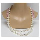Long Strand of Freshwater Pearls & Rose Quartz Necklace - 50"+ Length