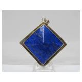 Vintage Diamond Shaped Sterling Silver & Lapis Pendant - Signed Kervan