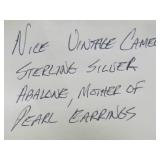 Vintage Carved Shell/Abalone & Sterling Silver Cameo Earrings