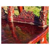 Exceptional Chinese Carved Burled Wood Set of 2 "Antler" Armchairs & Matching Table