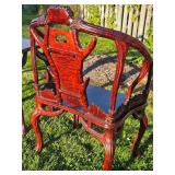 Exceptional Chinese Carved Burled Wood Set of 2 "Antler" Armchairs & Matching Table