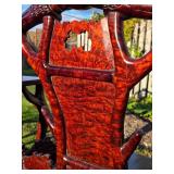 Exceptional Chinese Carved Burled Wood Set of 2 "Antler" Armchairs & Matching Table