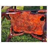 Exceptional Chinese Carved Burled Wood Set of 2 "Antler" Armchairs & Matching Table