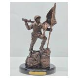Great Looking Patriotic Signed Sculpture w/Soldier Raising US Flag - "Freedom Is Not Free"
