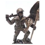 Great Looking Patriotic Signed Sculpture w/Soldier Raising US Flag - "Freedom Is Not Free"