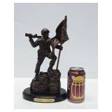 Great Looking Patriotic Signed Sculpture w/Soldier Raising US Flag - "Freedom Is Not Free"