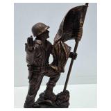 Great Looking Patriotic Signed Sculpture w/Soldier Raising US Flag - "Freedom Is Not Free"