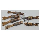 Great Looking Rustic Carved Birch Wood Fish on Stringer Cabin Display