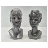 Impressively Carved Signed African Stone Bust Sculptures by Chatsama