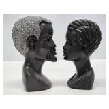 Impressively Carved Signed African Stone Bust Sculptures by Chatsama