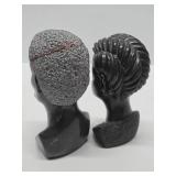 Impressively Carved Signed African Stone Bust Sculptures by Chatsama