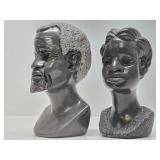 Impressively Carved Signed African Stone Bust Sculptures by Chatsama