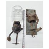 2 Antique Cast Iron Hand Crank Coffee Grinders - Atwood & Freidag