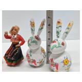 Group of Vintage Carved & Painted Wood Scandinavian Figures & Rabbits