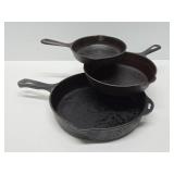 3 Old Vintage Cast Iron Skillets Including Erie/Griswold