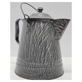 Large Vintage Enamel Graniteware Coffee Pot