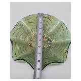 Excellent Vintage Mid Century Green Bohemian Crystal Decanter Set w/Glasses & Carnival Glass Bowl