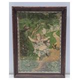 Nicely Framed Antique Victorian Litho Print w/Young Girl & Dog