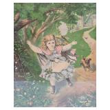 Nicely Framed Antique Victorian Litho Print w/Young Girl & Dog