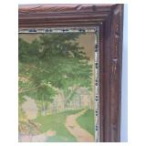 Nicely Framed Antique Victorian Litho Print w/Young Girl & Dog