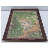 Nicely Framed Antique Victorian Litho Print w/Young Girl & Dog