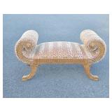 Excellent Vintage Scrolled Arm Leopard Upholstered Settee / Bench