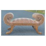 Excellent Vintage Scrolled Arm Leopard Upholstered Settee / Bench