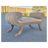 Excellent Vintage Scrolled Arm Leopard Upholstered Settee / Bench