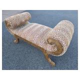 Excellent Vintage Scrolled Arm Leopard Upholstered Settee / Bench