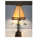 Quality LARGE Brass Palm Tree Table Lamp w/Star Shaped Shade