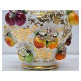 Lovely Pair of Antique Fruit Encrusted Porcelain Vases