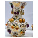 Lovely Pair of Antique Fruit Encrusted Porcelain Vases