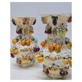 Lovely Pair of Antique Fruit Encrusted Porcelain Vases