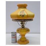 Very nice Vintage Yellow/Orange & Floral Glass Hurricane Lamp