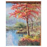 Framed Signed Vintage Oil on Canvas Landscape Forest Stream Painting