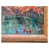 Framed Signed Vintage Oil on Canvas Landscape Forest Stream Painting