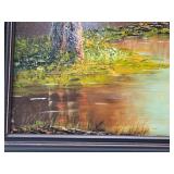 Impressively Painted Vintage Oil on Canvas Forest Stream Painting w/Great Lighting