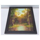 Impressively Painted Vintage Oil on Canvas Forest Stream Painting w/Great Lighting