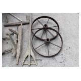 Early American Wooden Hand Plow – Disassembled with Iron Wheels