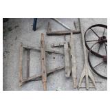 Early American Wooden Hand Plow – Disassembled with Iron Wheels