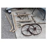 Early American Wooden Hand Plow – Disassembled with Iron Wheels