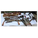Vintage Hand Tools Lot – Includes Hand Drills, Levels, Files, and Copper-Tipped Soldering Iron