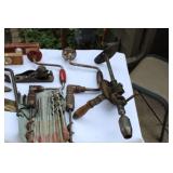 Vintage Hand Tools Lot – Includes Hand Drills, Levels, Files, and Copper-Tipped Soldering Iron
