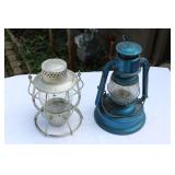 Pair of Vintage Dietz Kerosene Lanterns – Blue & Silver