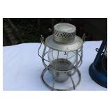 Pair of Vintage Dietz Kerosene Lanterns – Blue & Silver