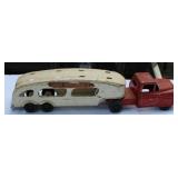 Vintage “Auto Transport” Toy Truck & Trailer – Mid-20th Century Metal Carrier