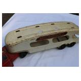 Vintage “Auto Transport” Toy Truck & Trailer – Mid-20th Century Metal Carrier